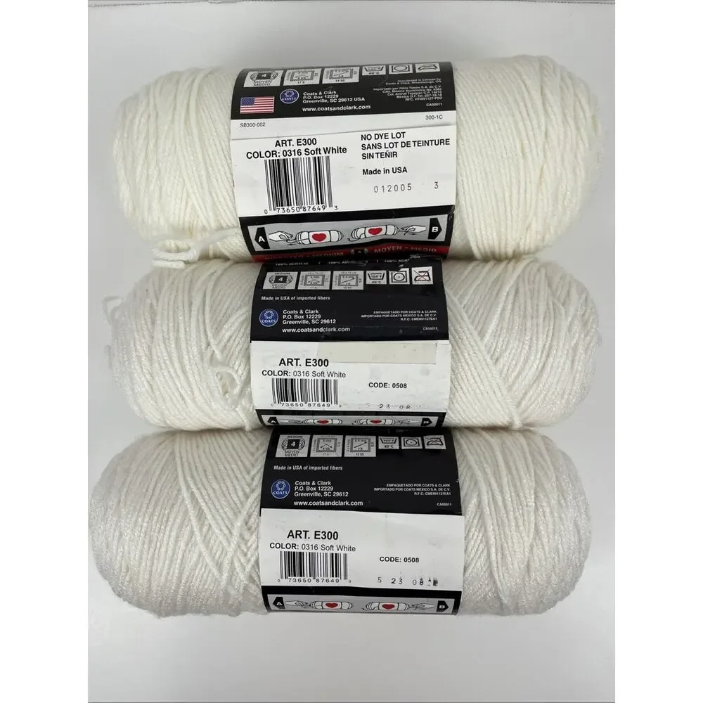 Red Heart Super Saver Yarn Soft White E300-316 Lot Of 3 Various Weights - Picture 4 of 6